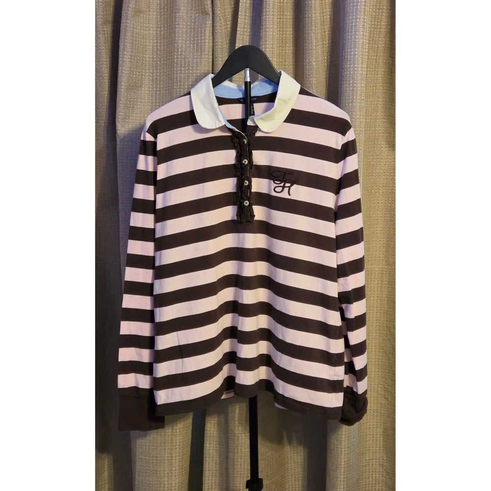 Tommy Hilfiger Striped Pattern Ruffled Placket Blouse Women's Size XXL